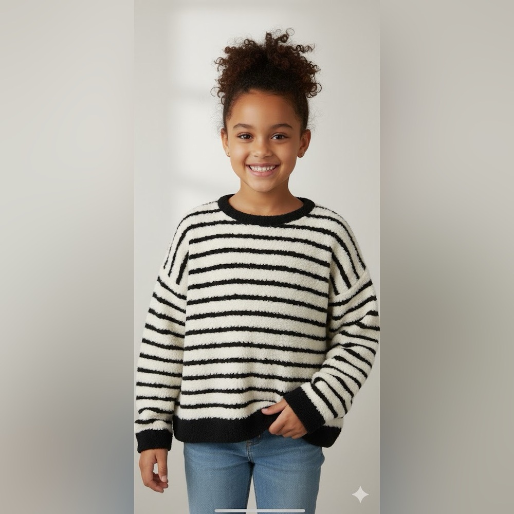 Chelsea & Violet sweater girls size small fleece cream black sweatshirt top